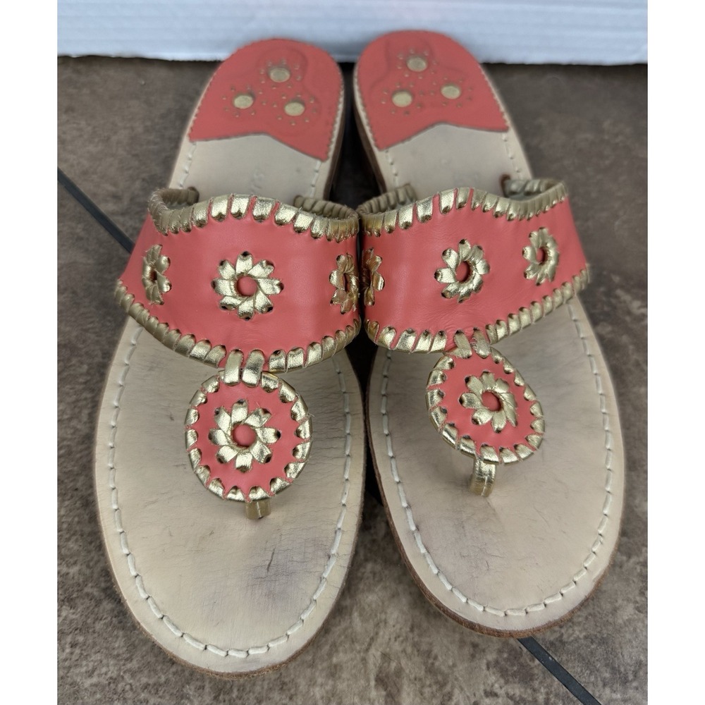 Jack Rogers Womens Hamptons Sandal Size 8M Cork Gold/Coral‎ Thong Flip Flop